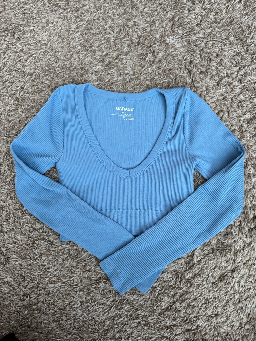 Garage Ribbed Long-Sleeve Scoop Neck Crop Top